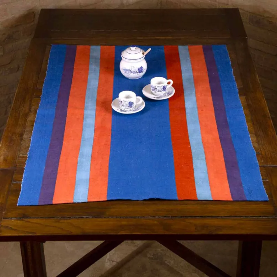 Loper van Italiaanse kunst geproduceerd en met de hand beschilderd in hennep uniek stuk - merken Viadurini