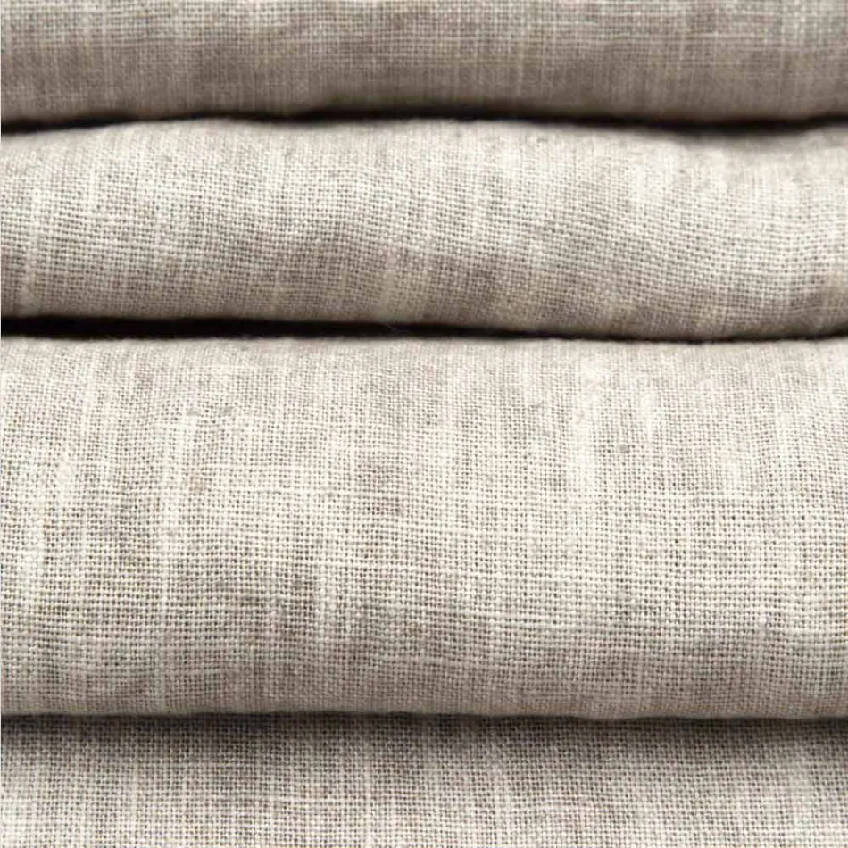 Beige linnen loper met Italiaanse ambachtelijke luxe gevouwen rand - Limao Viadurini