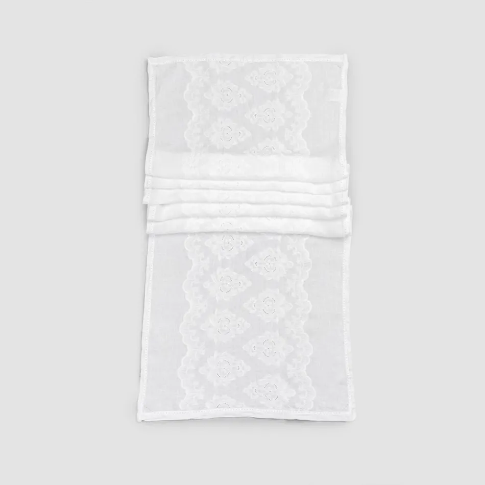 100% linnen tafelloper met Italiaans luxe designborduurwerk - Jujube Viadurini