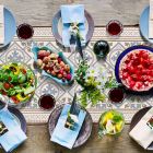 Moderne tafelloper met patroon in pvc en polyester - Leno Viadurini