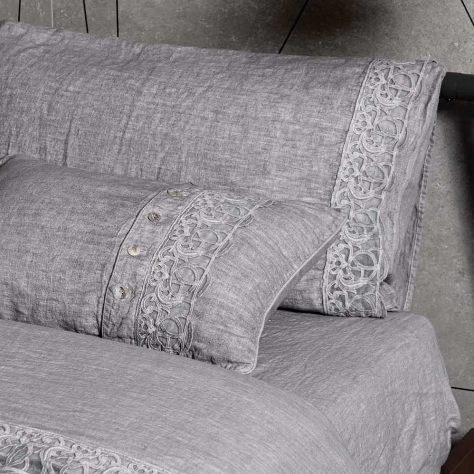 Linnen dekbedovertrek opbergtas met Sinergia kant en knopen - Energis Viadurini