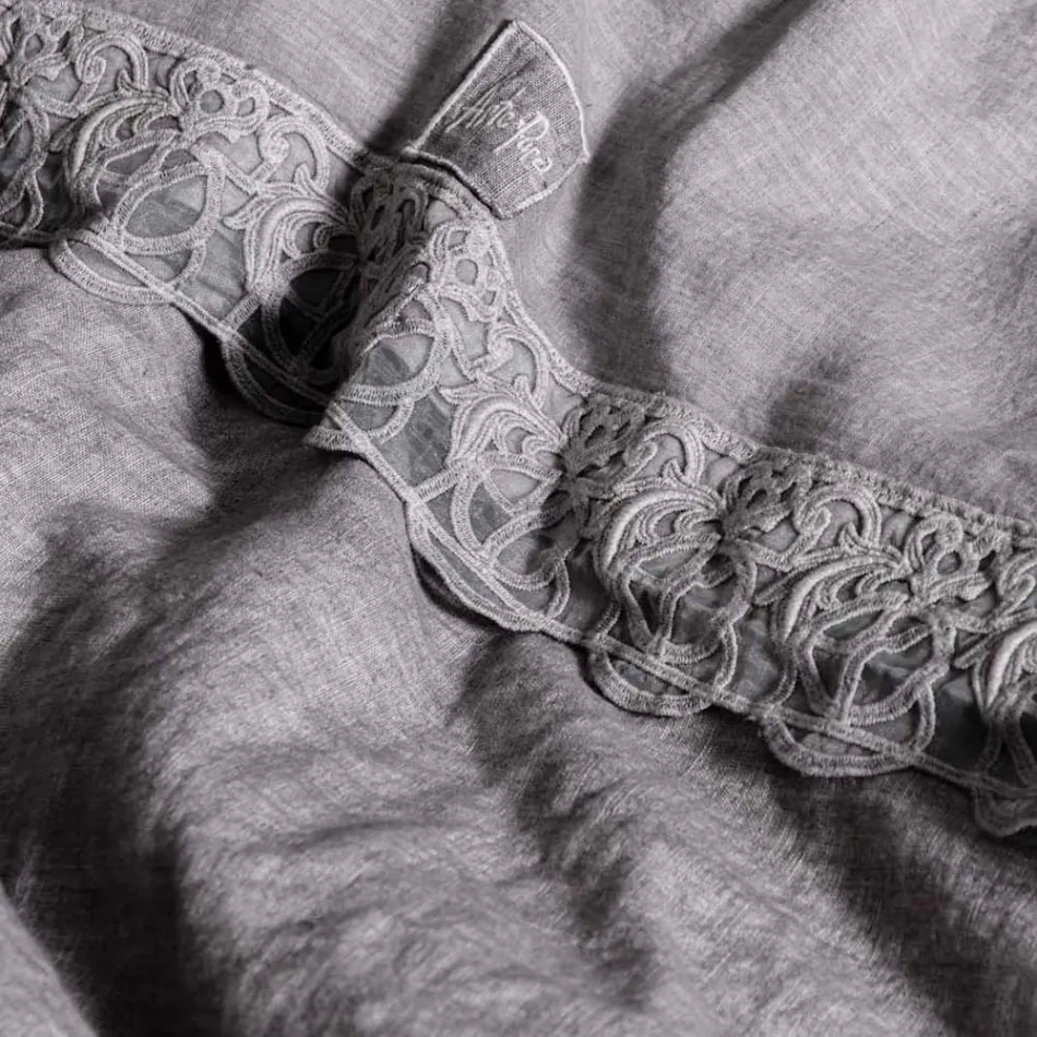 Linnen dekbedovertrek opbergtas met Sinergia kant en knopen - Energis Viadurini