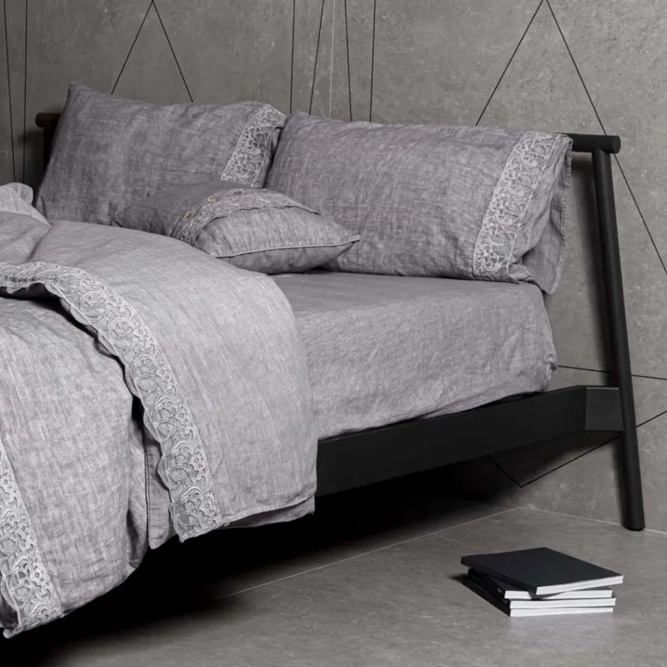 Linnen dekbedovertrek opbergtas met Sinergia kant en knopen - Energis Viadurini