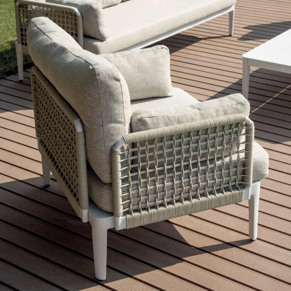 Woonkamer Bestaande uit 2 Fauteuils, 1 Sofa en Salontafel in Aluminium - Symphony Viadurini