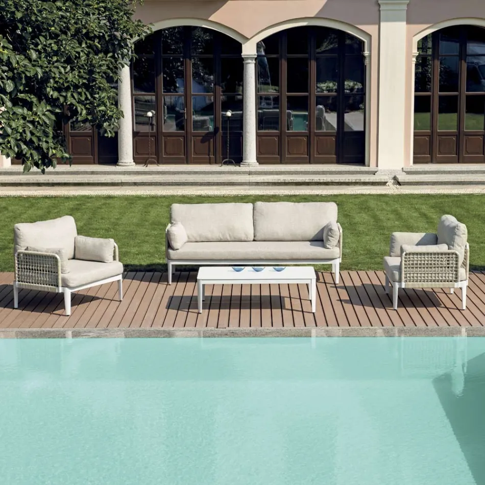 Woonkamer Bestaande uit 2 Fauteuils, 1 Sofa en Salontafel in Aluminium - Symphony Viadurini