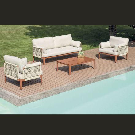 Woonkamer Bestaande uit 2 Fauteuils, 1 Sofa en Salontafel in Aluminium - Symphony Viadurini