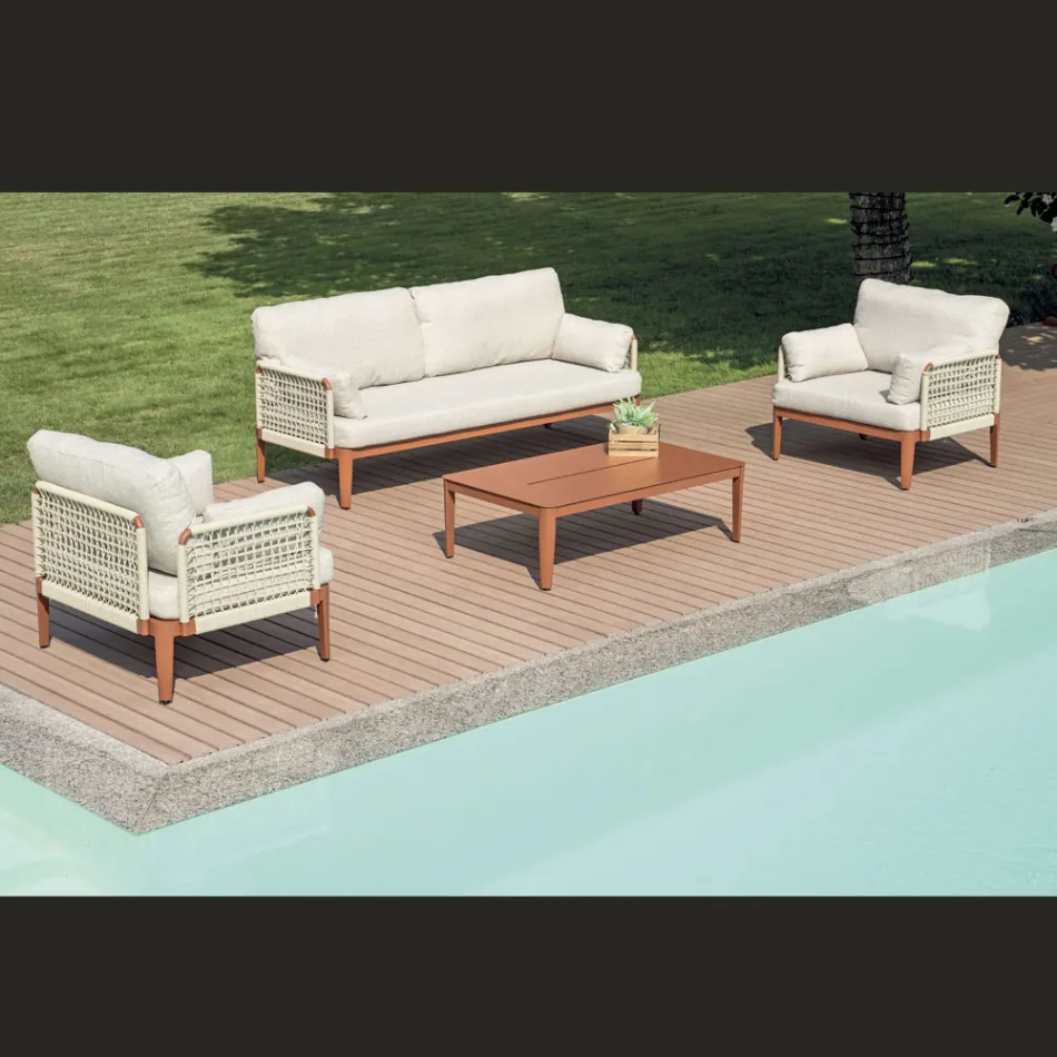 Woonkamer Bestaande uit 2 Fauteuils, 1 Sofa en Salontafel in Aluminium - Symphony Viadurini