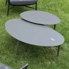 Woonkamer bestaande uit een bank, fauteuils en 2 aluminium salontafels - Yuma Viadurini