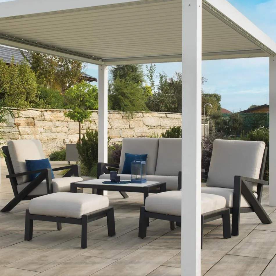 Woonkamer Bestaande uit een bank, salontafel en fauteuils met voetensteun - Mededelingenbord Viadurini