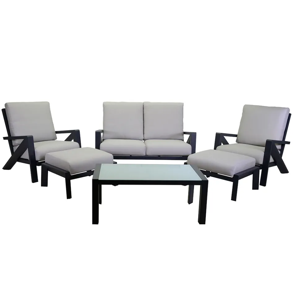 Woonkamer Bestaande uit een bank, salontafel en fauteuils met voetensteun - Mededelingenbord Viadurini