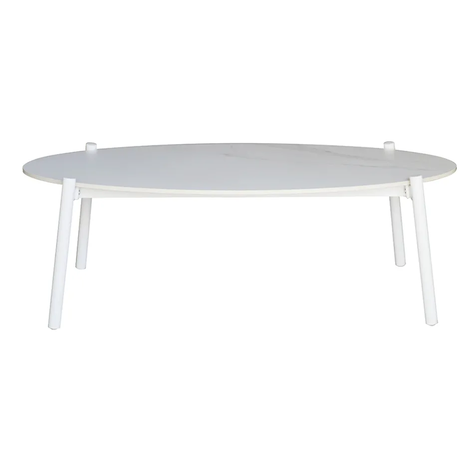 Woonkamer buiten met kussens en afgeronde armleuningen - Zenith Viadurini