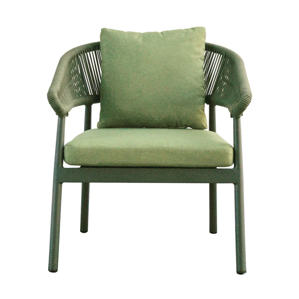 Woonkamer buiten met kussens en afgeronde armleuningen - Zenith Viadurini