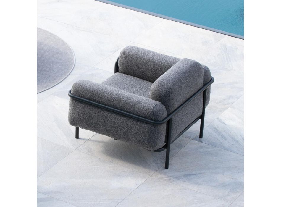 Buitenwoonkamer met bank en 2 fauteuils in stof Made in Italy - Suki Viadurini