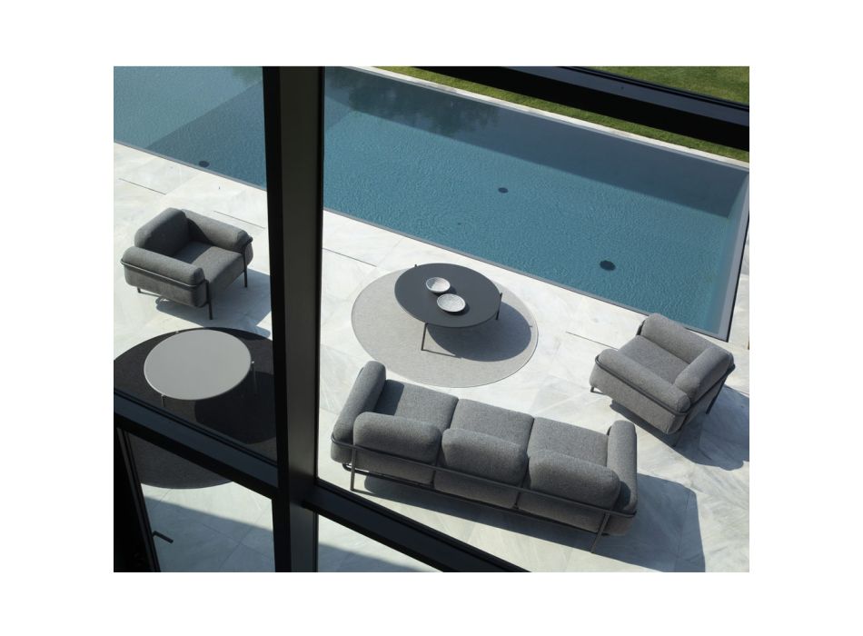 Buitenwoonkamer met bank en 2 fauteuils in stof Made in Italy - Suki Viadurini