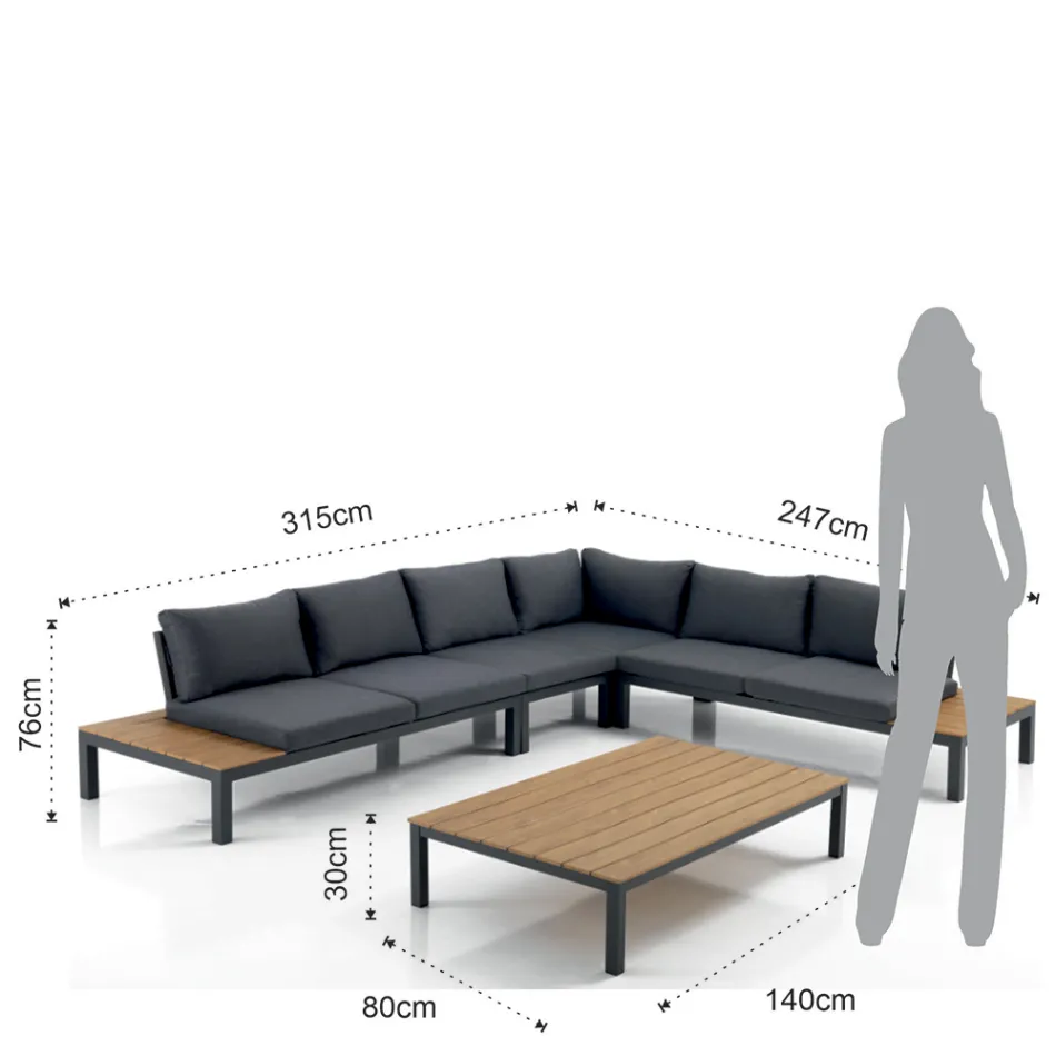 Buiten- en binnenwoonkamer bestaande uit 1 hoekbank en 1 salontafel - Savoir Viadurini