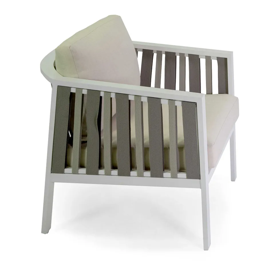 Outdoor lounge in wit aluminium en crèmekleurige kussens - Relaz Viadurini