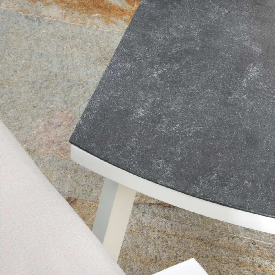 Outdoor lounge in wit aluminium en crèmekleurige kussens - Relaz Viadurini