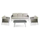 Outdoor lounge in wit aluminium en crèmekleurige kussens - Relaz Viadurini