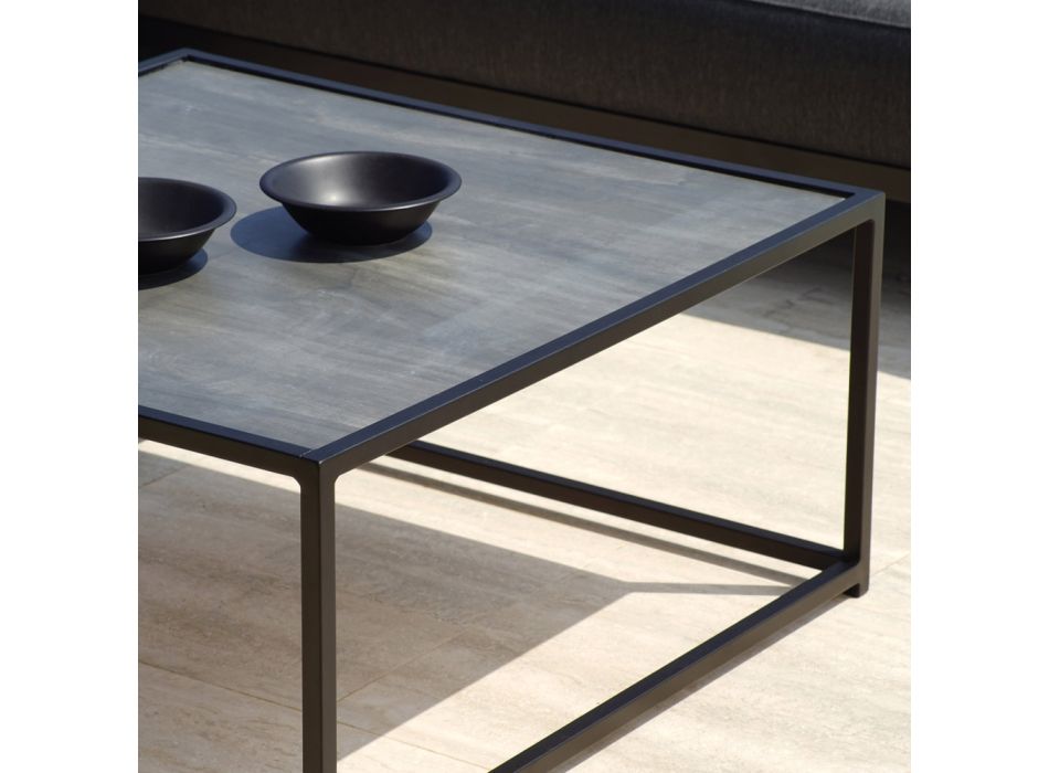 Buitenlounge in zwart aluminium met keramische salontafel - Ghislain Viadurini