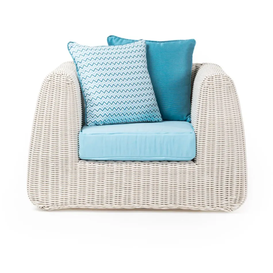 Buitenlounge in polyrotan en blauwe kussens - Charlie Viadurini