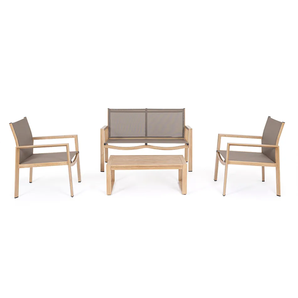 Tuinsalon met 1 bank, 2 fauteuils en 1 salontafel - Plan Viadurini