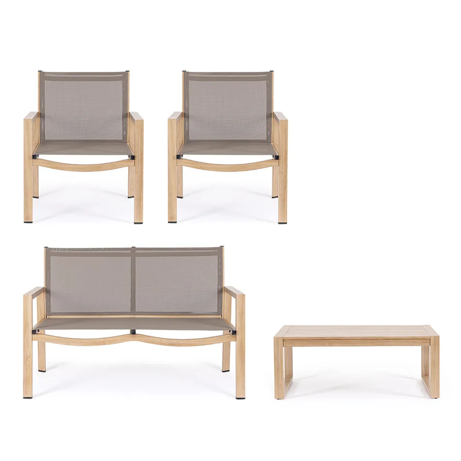 Tuinsalon met 1 bank, 2 fauteuils en 1 salontafel - Plan Viadurini