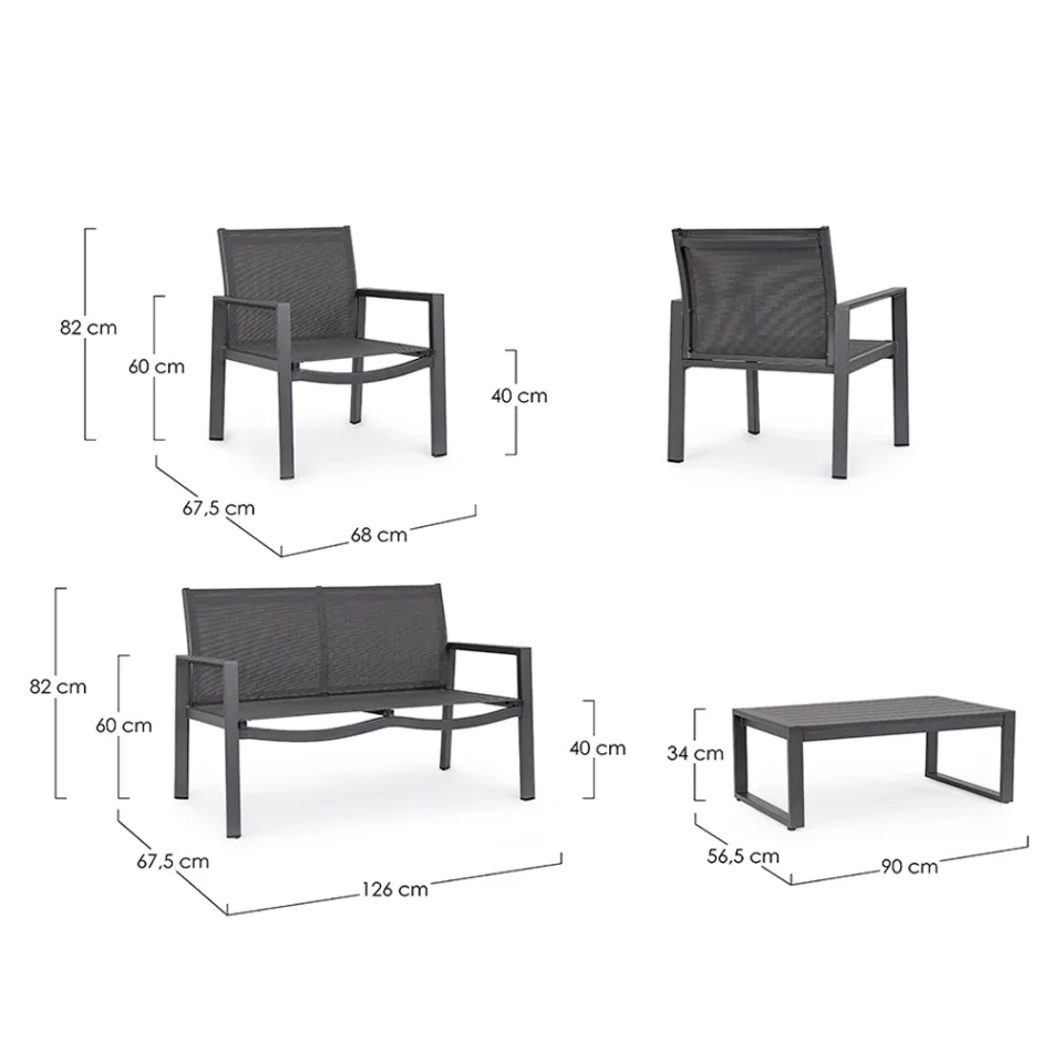 Tuinsalon met 1 bank, 2 fauteuils en 1 salontafel - Plan Viadurini