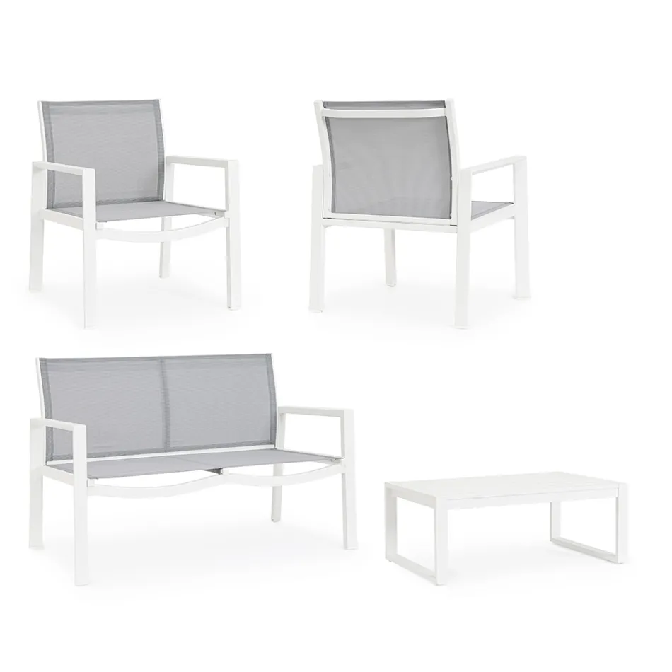 Tuinsalon met 1 bank, 2 fauteuils en 1 salontafel - Plan Viadurini