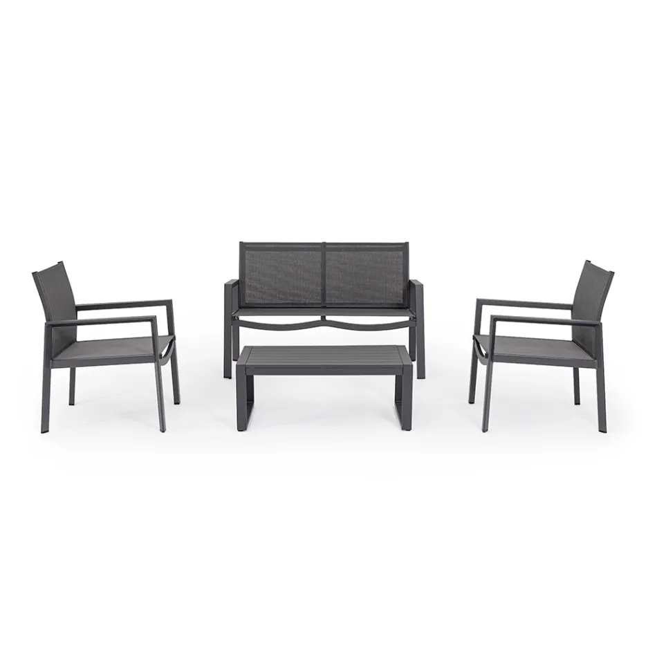 Tuinsalon met 1 bank, 2 fauteuils en 1 salontafel - Plan Viadurini