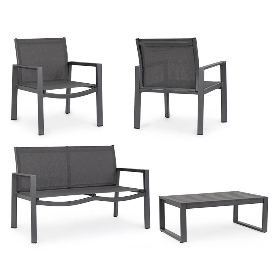 Tuinsalon met 1 bank, 2 fauteuils en 1 salontafel - Plan Viadurini