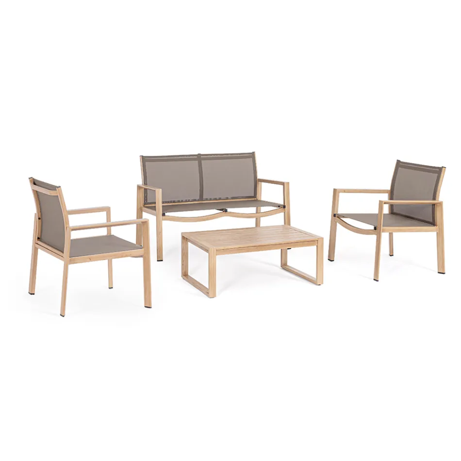 Tuinsalon met 1 bank, 2 fauteuils en 1 salontafel - Plan Viadurini