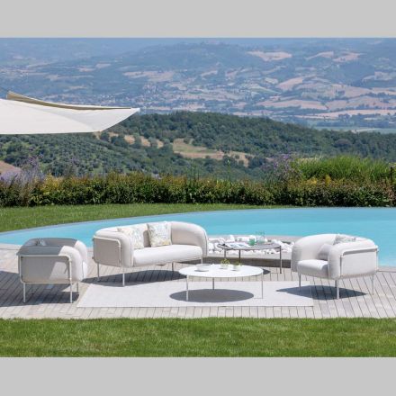 Tuinlounge met 1 bank en 2 fauteuils Made in Italy - Plantenbak Viadurini