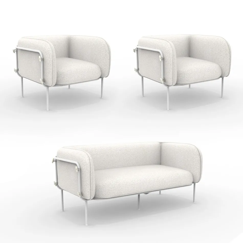 Tuinlounge met 1 bank en 2 fauteuils Made in Italy - Plantenbak Viadurini
