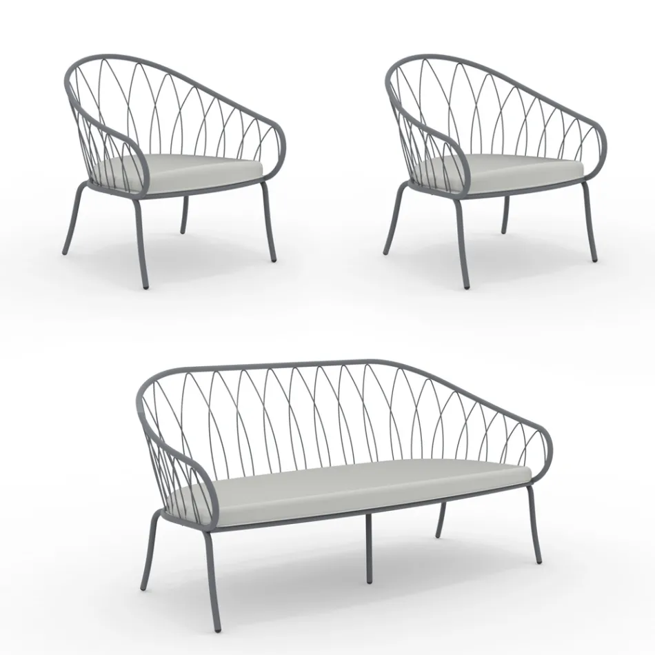 Tuinlounge met 2 fauteuils en 1 2-zitsbank Made in Italy - Fontana Viadurini