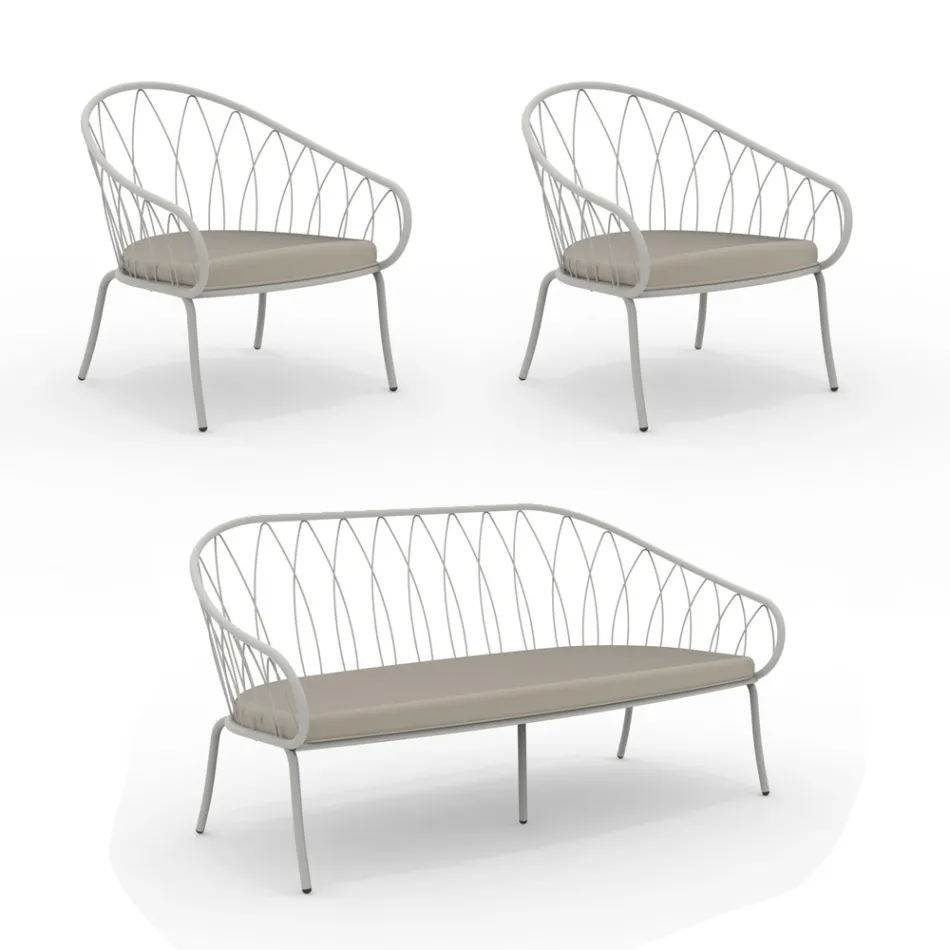 Tuinlounge met 2 fauteuils en 1 2-zitsbank Made in Italy - Fontana Viadurini
