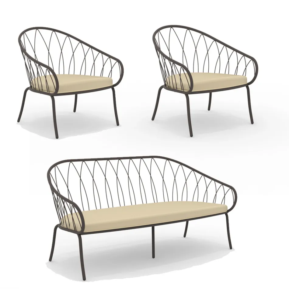 Tuinlounge met 2 fauteuils en 1 2-zitsbank Made in Italy - Fontana Viadurini