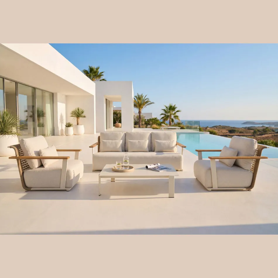 Tuinlounge met bank, 2 fauteuils en salontafel - Montorio Viadurini