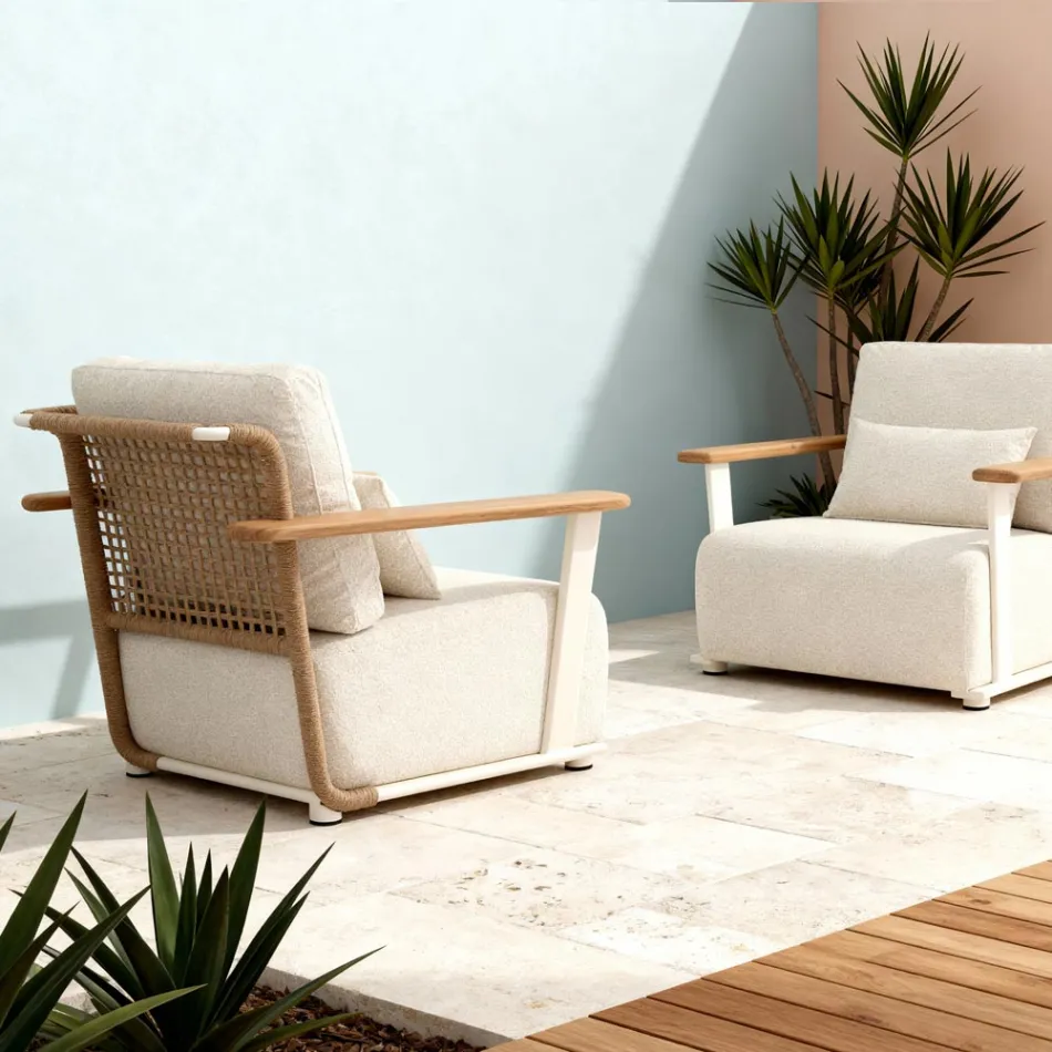 Tuinlounge met bank, 2 fauteuils en salontafel - Montorio Viadurini