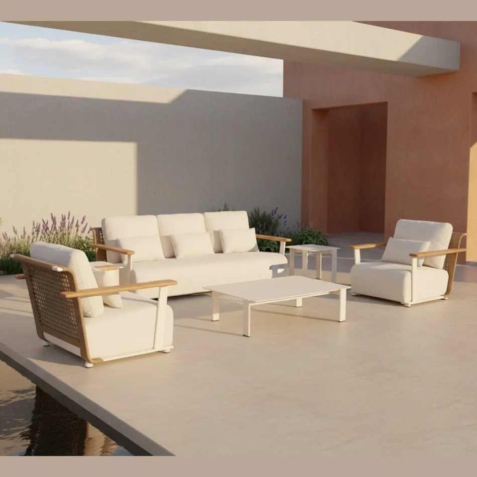 Tuinlounge met bank, 2 fauteuils en salontafel - Montorio Viadurini