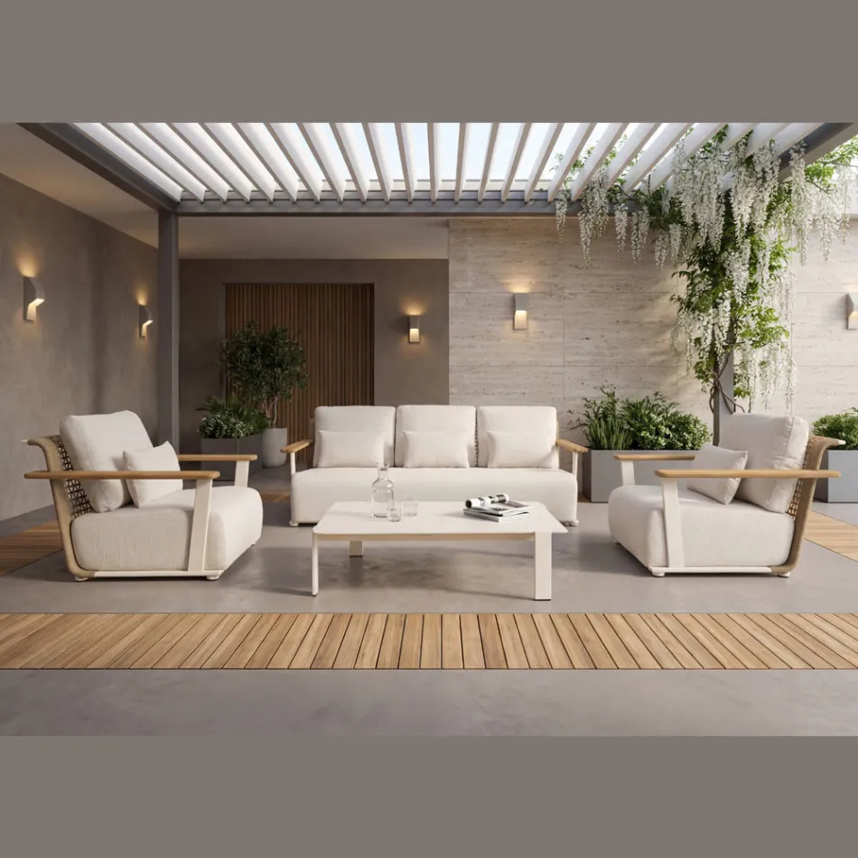 Tuinlounge met bank, 2 fauteuils en salontafel - Montorio Viadurini