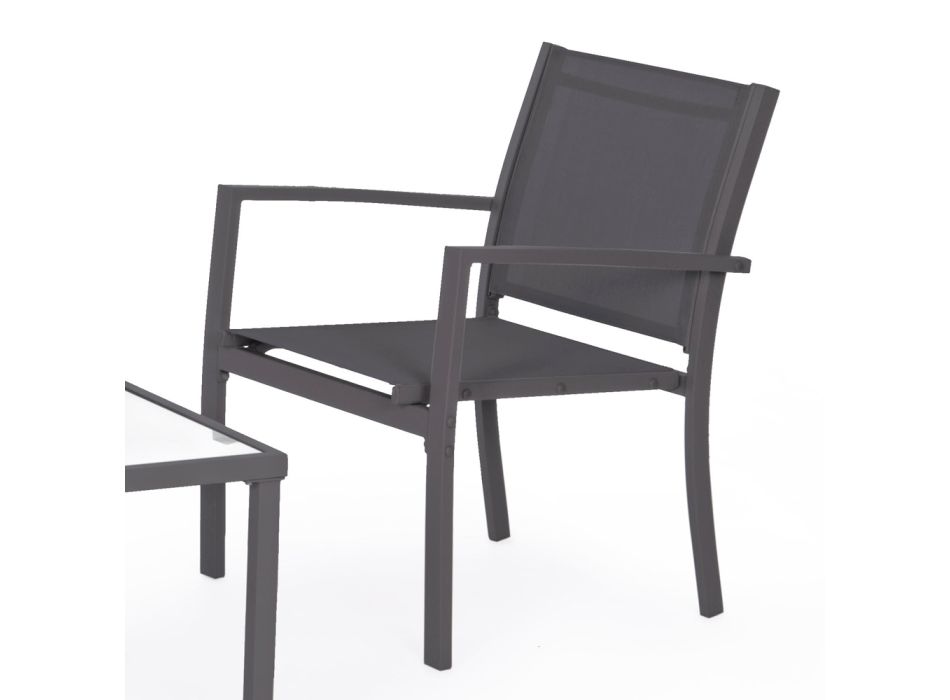 Tuinlounge in staal en textiel, bank, fauteuils en salontafel - Osseo Viadurini