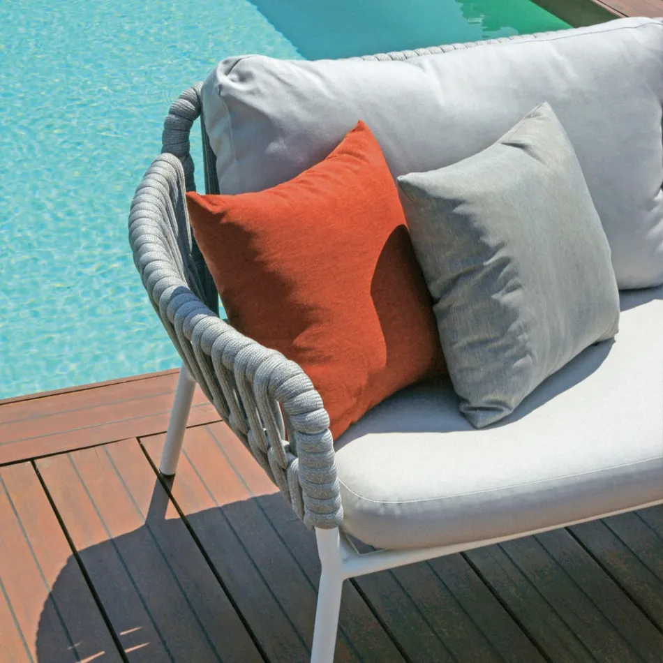 Tuinlounge van aluminium en touw met salontafel - Dingo Viadurini