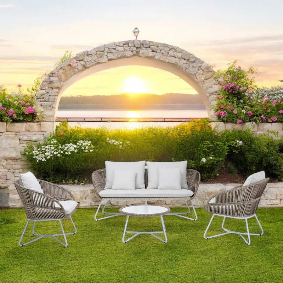 Tuinlounge in aluminium en touwweven - Alcor Viadurini