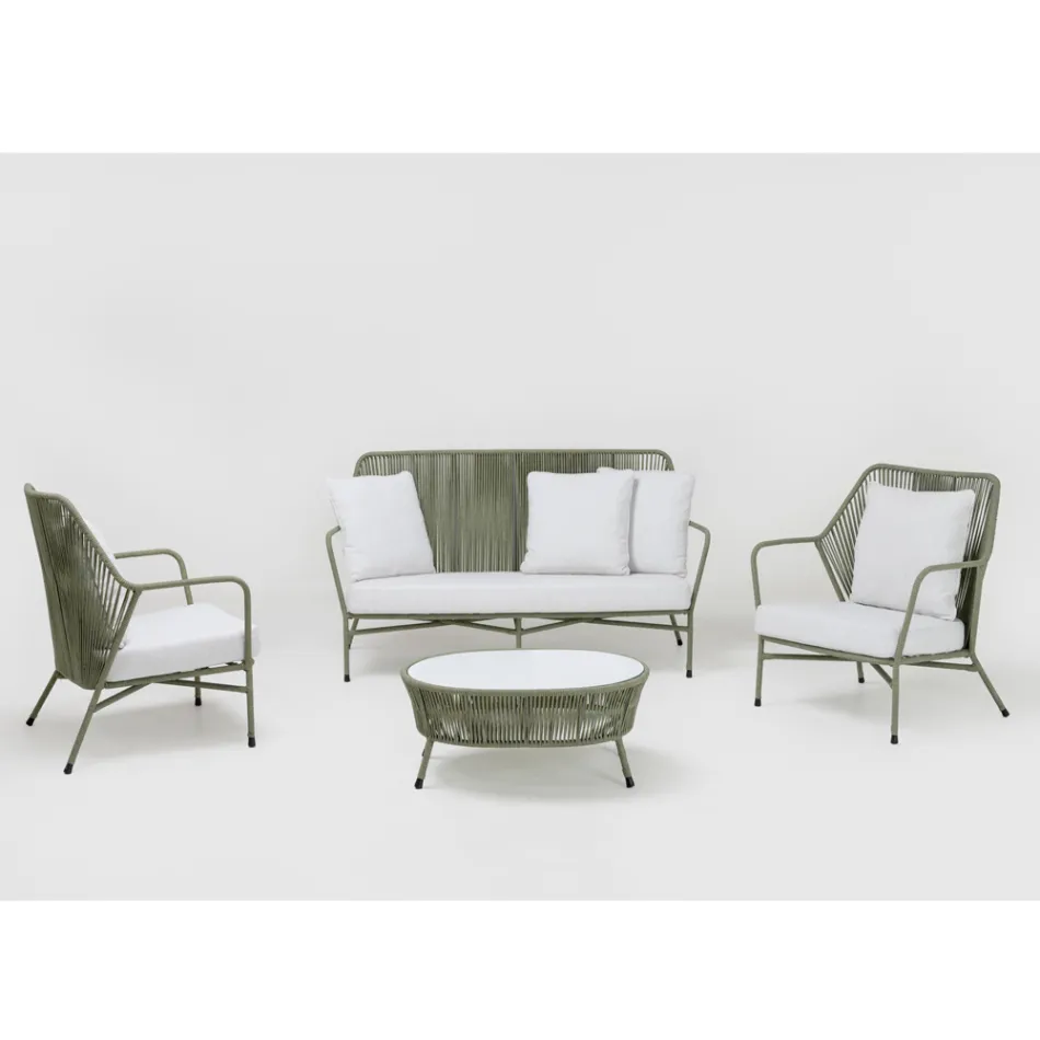 Tuinlounge in aluminium en touwvlechtwerk - Asteria Viadurini