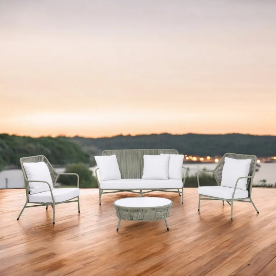 Tuinlounge in aluminium en touwvlechtwerk - Asteria Viadurini