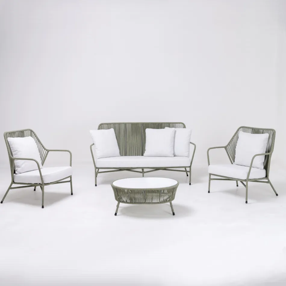 Tuinlounge in aluminium en touwvlechtwerk - Asteria Viadurini