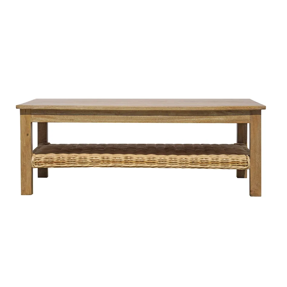 Houten tuinloungeset met rotan en afneembare kussens - Silvara Viadurini