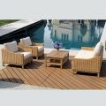 Houten tuinloungeset met rotan en afneembare kussens - Silvara
