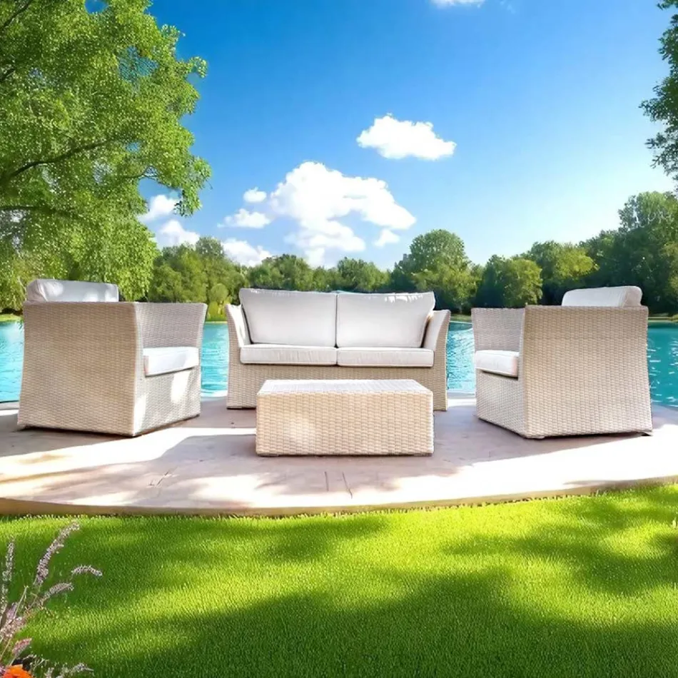 REHAU Polyrattan Tuinloungeset en Witte Kussens - Pepe Viadurini