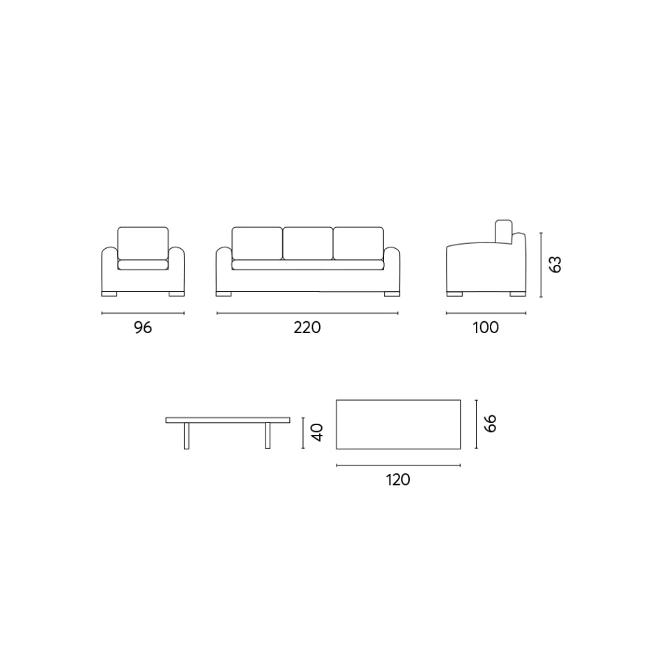 Rotan tuinlounge met houten salontafel en kussens - Hugues Viadurini